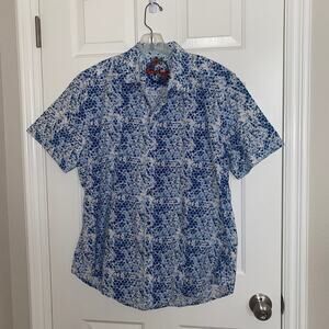 Robert Graham Shirt S/S Cotton Spandex Classic Fit Blue/White size XL